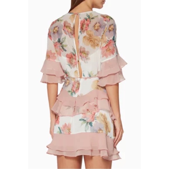 Talulah Darcy Floral Print Dress Short Sleeve Ruffled Tiered Mini Dress S - Picture 4 of 14